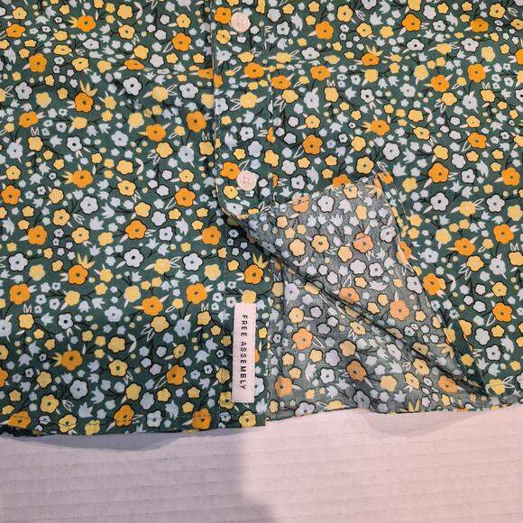 Free Assembly Floral Green and Yellow Mens Button Down Short Sleeve Shirt XXL - Picture 4 of 6